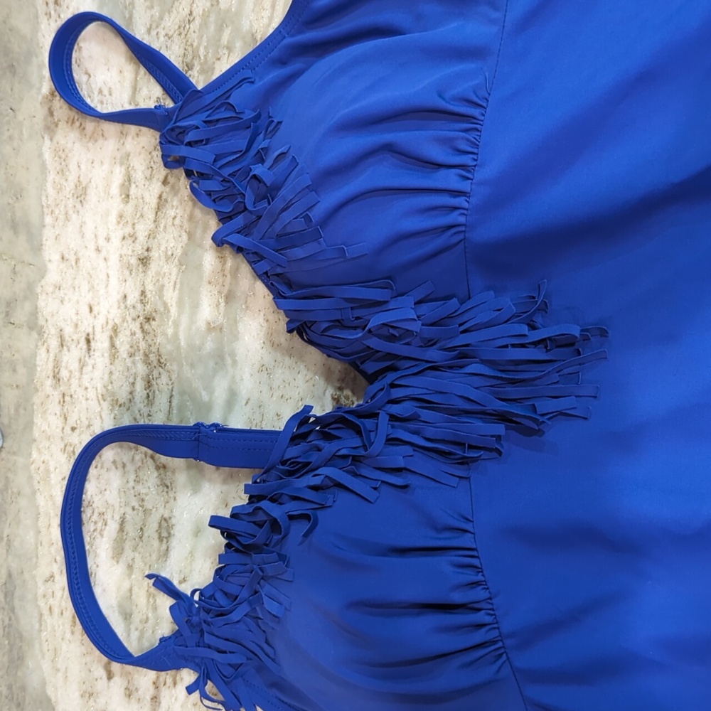 Cacique Blue Swim Top size 16 with fringe